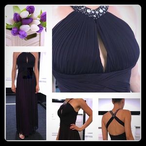 Aubergine purple XSCAPE dress by Joanna Chen